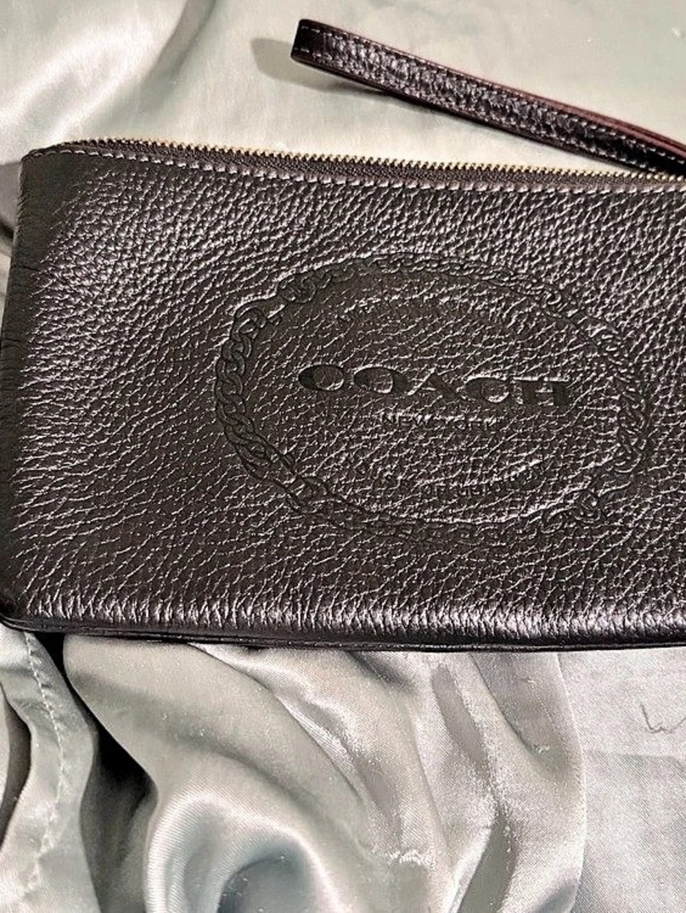 Coach Embossed Small L-Zip Wristlet in Brown